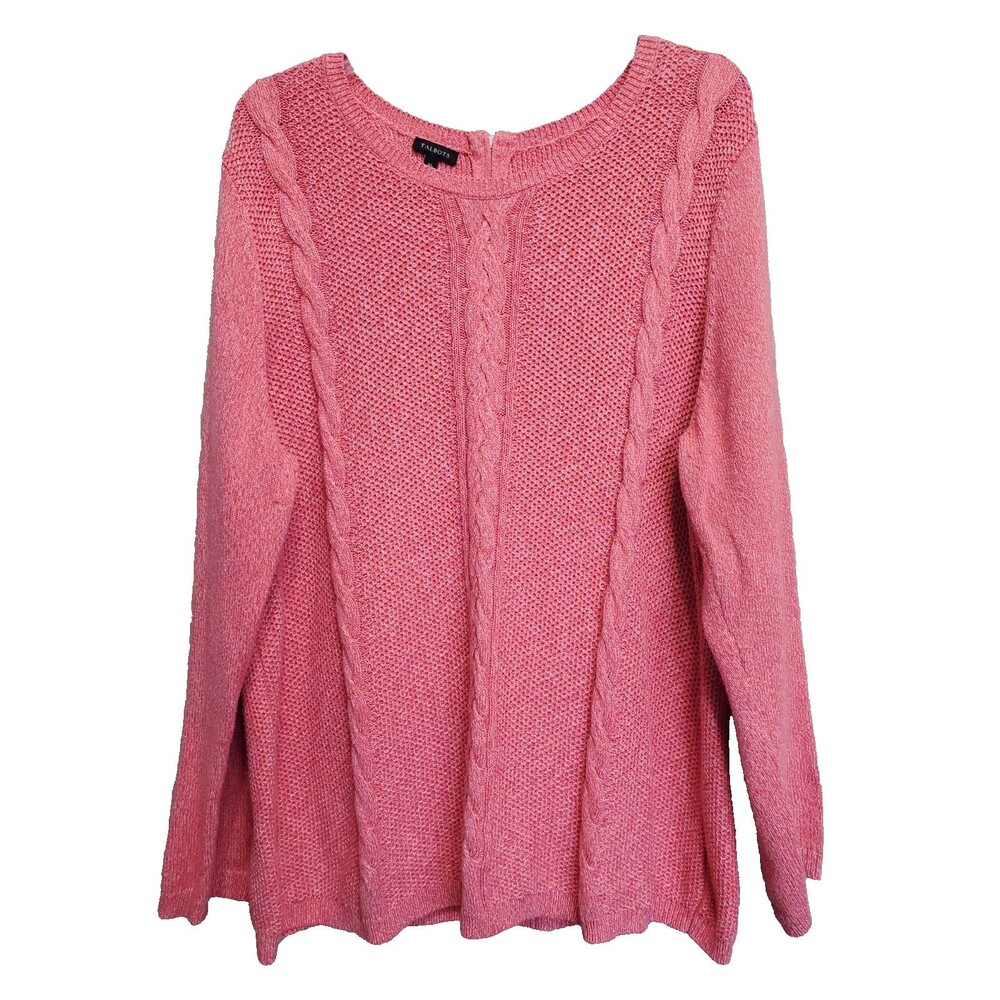 Talbots Cotton Blend Pink Cable-Knit Back-Zip Long Sleeve Sweater Size XL